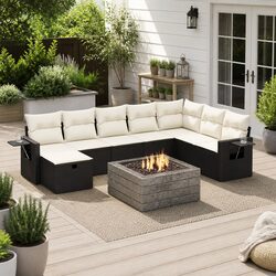 9 Piece Modular Garden Sofa Set in Black Poly Rattan