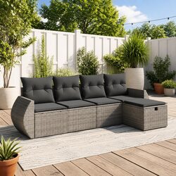 5 Piece Garden Sofa Set with Cushions Grey Outdoor Patio Furniture Modular