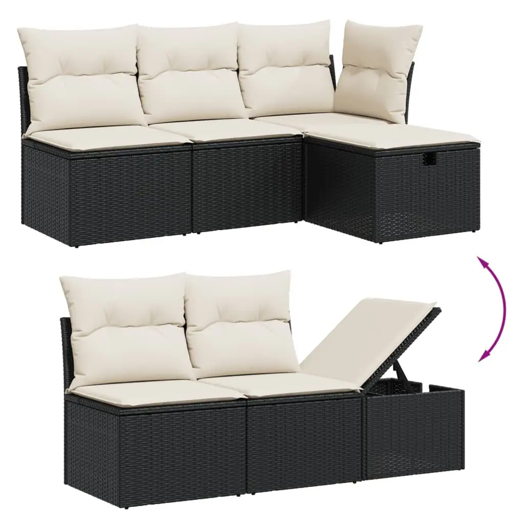 Garden Sofa Set 6 Piece Outdoor Furniture Patio Black Poly Rattan with Cushions