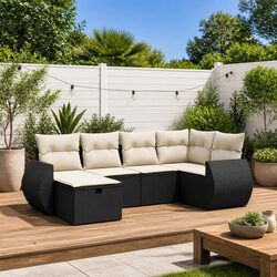 Garden Sofa Set 6 Piece Outdoor Furniture Black Poly Rattan Patio Seating