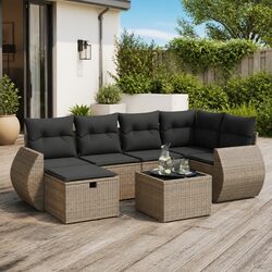 Outdoor Garden Sofa Set 7 Piece Patio Furniture Suite Grey Poly Rattan with