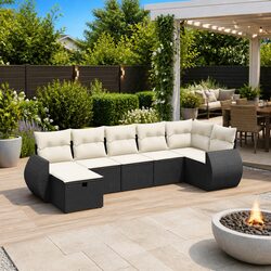 7 Piece Garden Sofa Set with Cushions Black Outdoor Patio Furniture Rattan