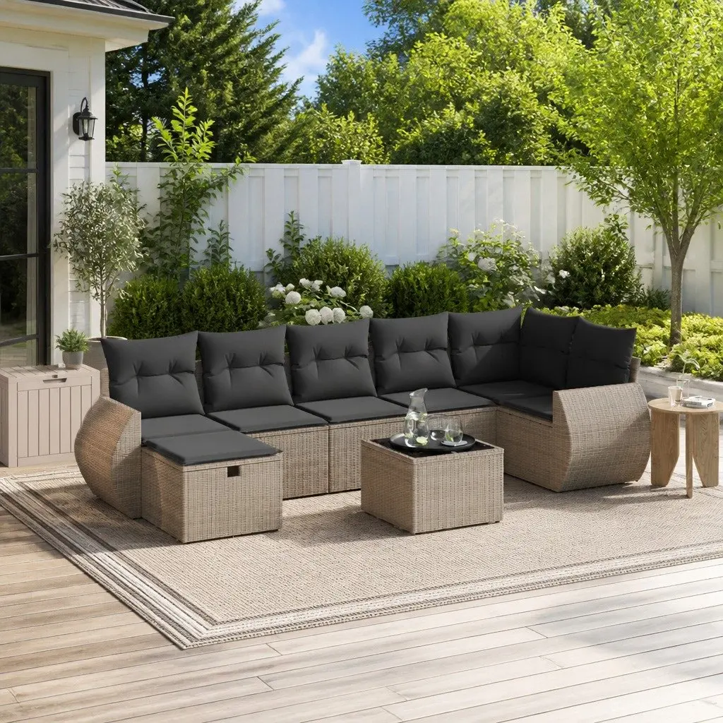 Garden Sofa Set Grey 8 Piece Modular Outdoor Furniture Poly Rattan Patio Lounge Suite