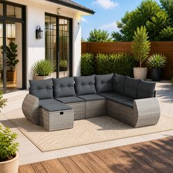 Concise 7 Piece Garden Sofa Set with Grey Cushions