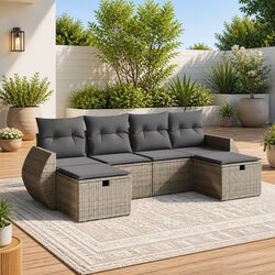 Garden Sofa Set 6 Piece Outdoor Furniture Patio Lounge Grey Cushions Modular