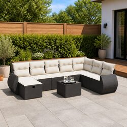 Compact 9 Piece Black Poly Rattan Sofa Set for Outdoors