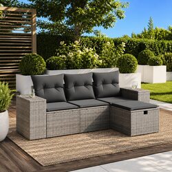 4 Piece Grey Garden Sofa Set with Cushions Included