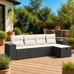 Garden Sofa Set 5 Piece Outdoor Patio Furniture with Cushions Black Rattan