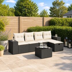 Garden Sofa Set 6 Piece Black Poly Rattan Outdoor Furniture Patio Seating