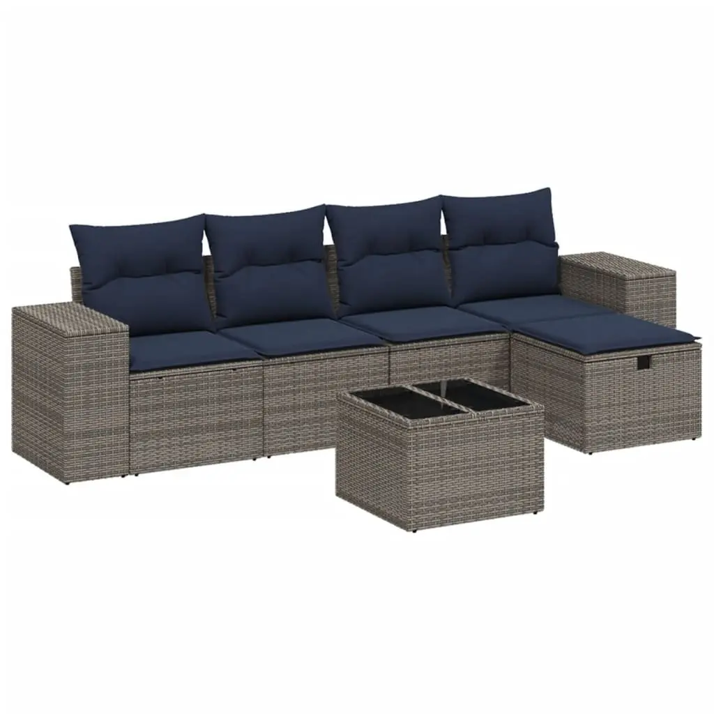 Garden Sofa Set Grey 6 Piece Outdoor Furniture Patio Lounge Modular Poly Rattan