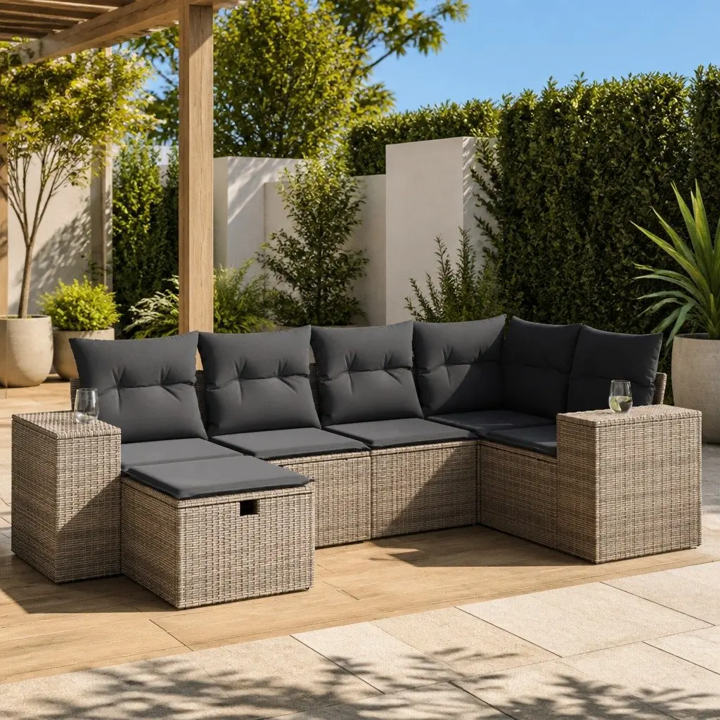 Garden Sofa Set Grey 6 Piece Modular Outdoor Furniture with Cushions