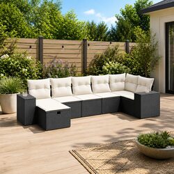 Concise 7 Piece Black Sofa Set for Outdoors