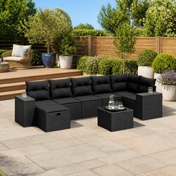 Concise 8 Piece Black Garden Sofa Set for Outdoor Relaxation