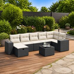 Garden Sofa Set 8 Piece Outdoor Furniture Black Poly Rattan Patio Lounge