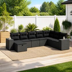 Garden Sofa Set 8 Piece Outdoor Patio Furniture Black Poly Rattan Modular