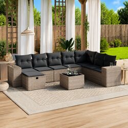 Compact 9 Piece Garden Sofa Set with Cushions - Grey