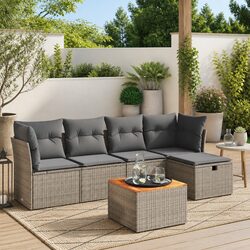Garden Sofa Set 6 Piece Outdoor Patio Furniture Grey Poly Rattan Modular Lounge