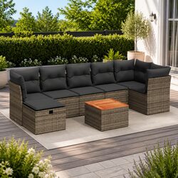 8-Piece Grey Poly Rattan Garden Lounge Set