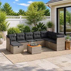 Compact 9-Piece Outdoor Sofa Set in Grey