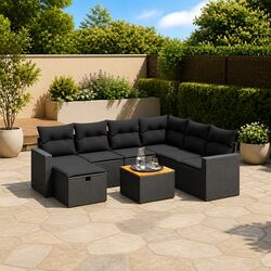 Compact 8-Piece Black Patio Sofa Set for Your Space
