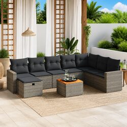 Garden Sofa Set 9 Piece Outdoor Furniture Patio Grey Poly Rattan Modular Seating