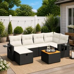 Sturdy 7-Piece Garden Sofa Set in Black for Outdoors