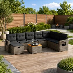 Garden Sofa Set 9 Piece Outdoor Furniture with Cushions Grey Patio Seating
