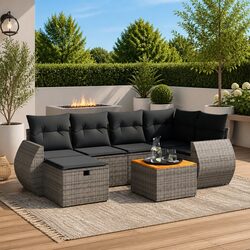 Concise Grey 7 Piece Outdoor Sofa Set with Cushions