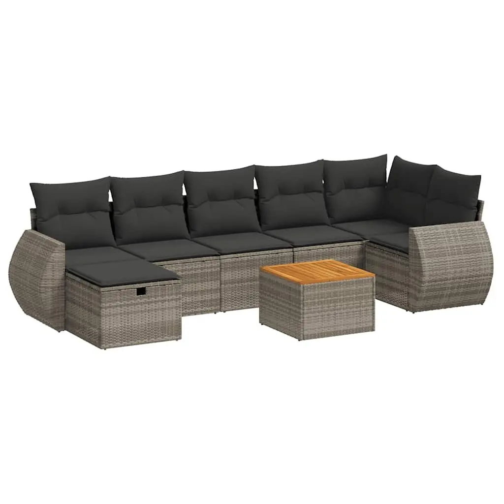 Garden Sofa Set 8 Piece Outdoor Furniture Grey Poly Rattan Patio Lounge Cushions