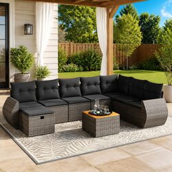 9 Piece Grey Garden Sofa Set for Patios