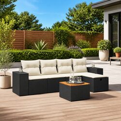 Compact 6 Piece Black Garden Sofa Set for Outdoor Use