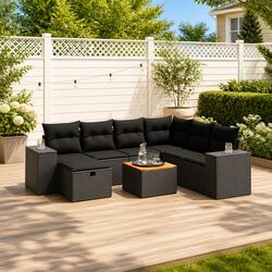 Garden Sofa Set 8 Piece Outdoor Furniture Black Poly Rattan Patio Modular