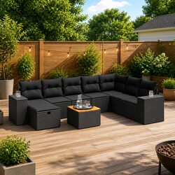 Concise 9 Piece Outdoor Sofa Set with Cushions