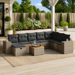 Garden Sofa Set 9 Piece Outdoor Furniture Patio Sectional Grey with Cushions