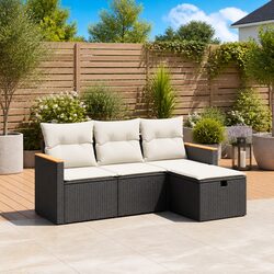 4 Piece Garden Sofa Set Outdoor Patio Furniture Black Cushions Rattan