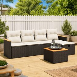 Garden Sofa Set 6 Piece Outdoor Furniture Patio Black Poly Rattan Modular Lounge