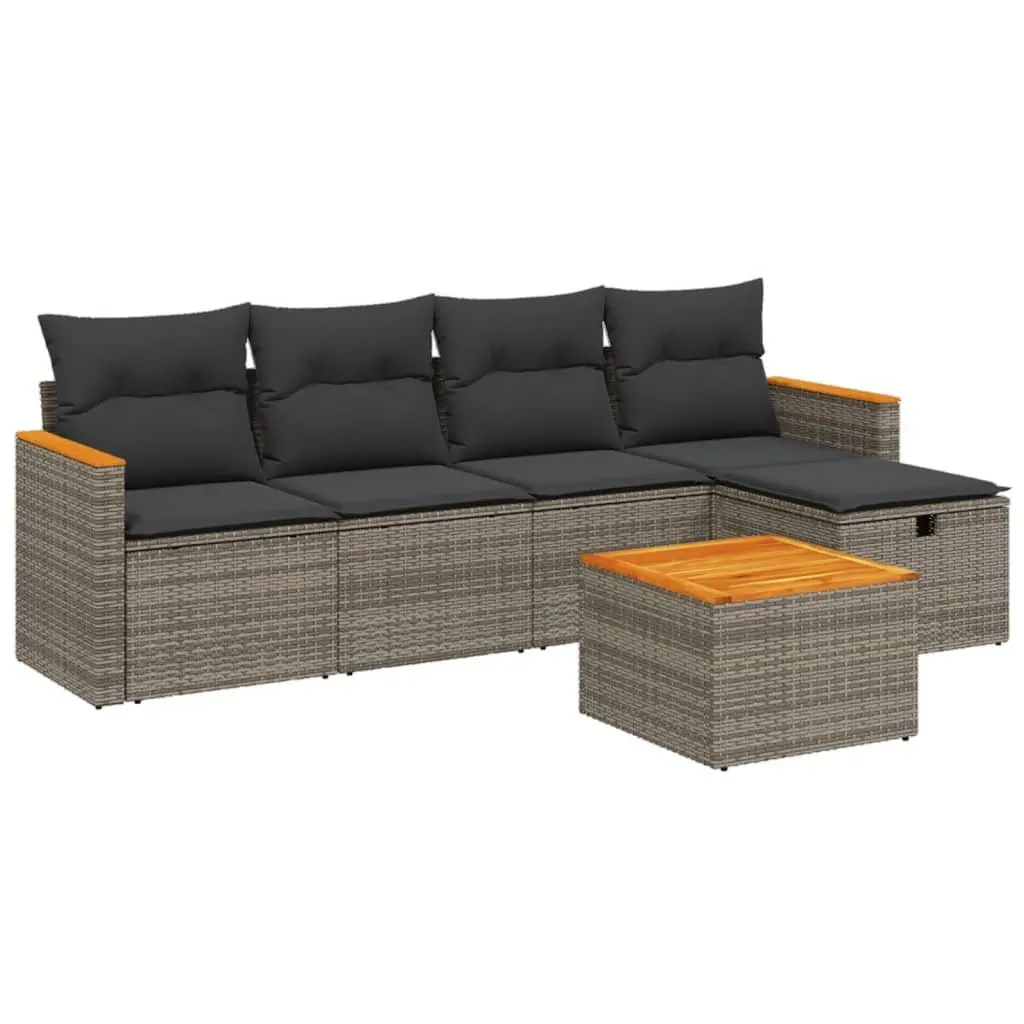 Garden Sofa Set 6 Piece Outdoor Furniture Grey Poly Rattan Patio Sectional