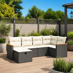 Garden Sofa Set 6 Piece Outdoor Furniture with Cushions Black Poly Rattan