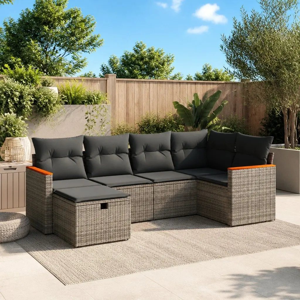 Garden Sofa Set Grey 6 Piece Outdoor Furniture Patio Sectional with Cushions