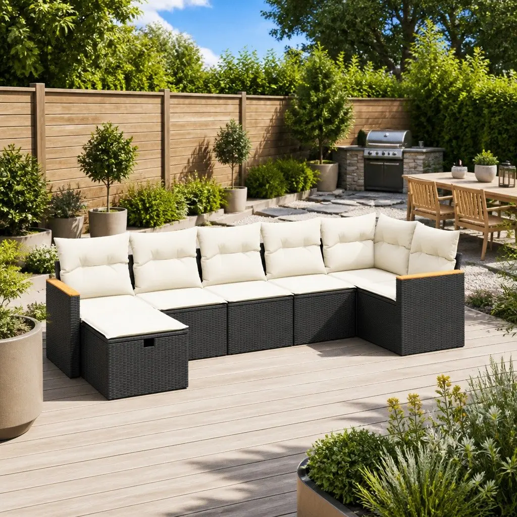 7 Piece Garden Sofa Set with Cushions Black Outdoor Patio Furniture Modular