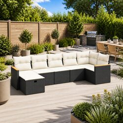 Stylish 7 Piece Modular Black Garden Sofa Set with Cushions