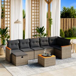 Garden Sofa Set 8 Piece Outdoor Furniture Grey Poly Rattan Patio Lounge Seating