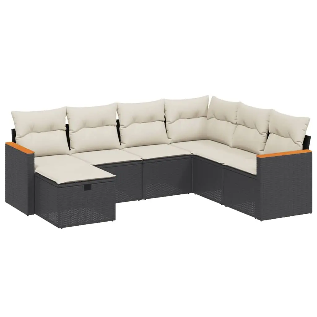 7 Piece Garden Sofa Set Outdoor Patio Furniture Black Poly Rattan Cushions