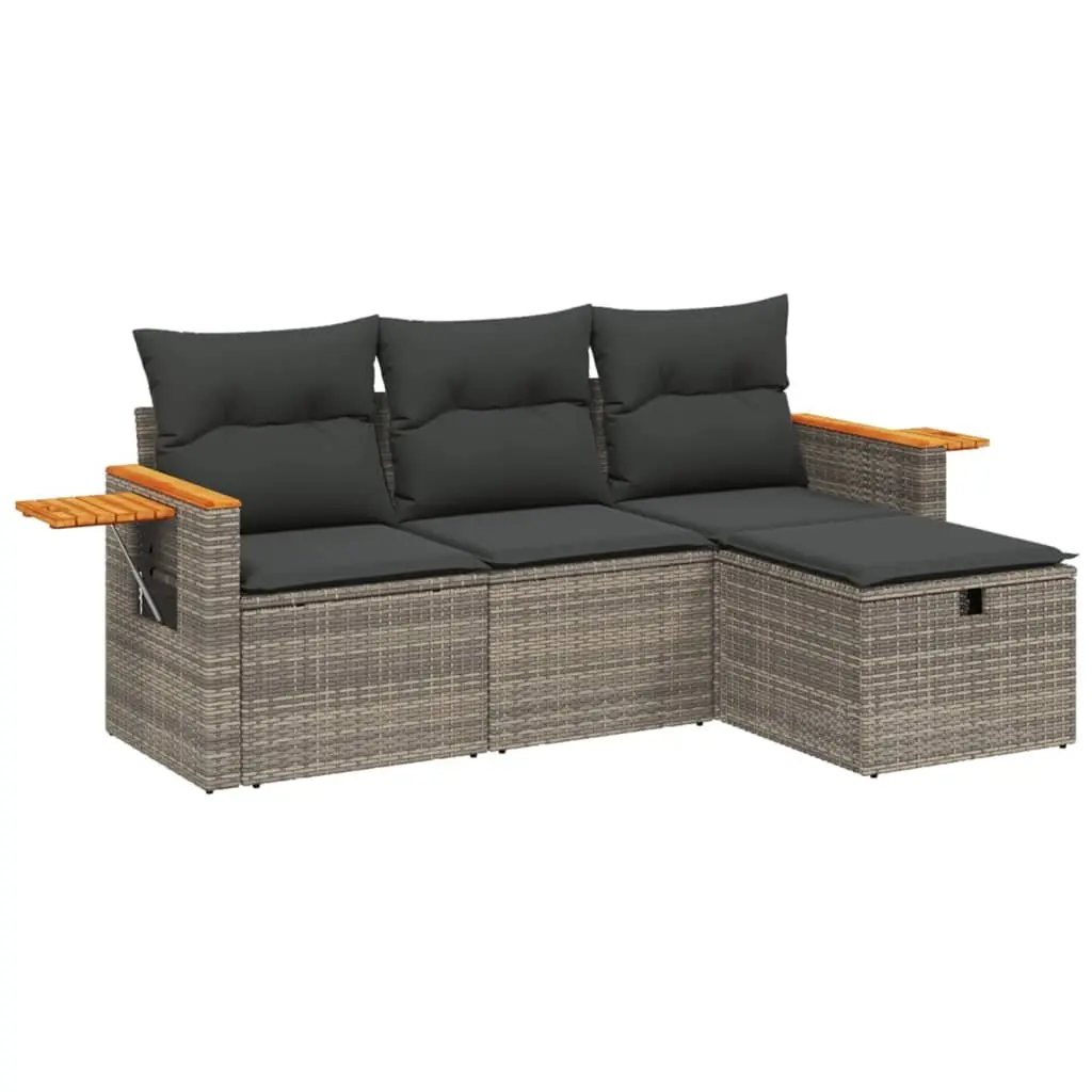 4 Piece Garden Sofa Set with Cushions Grey Outdoor Patio Furniture Modular