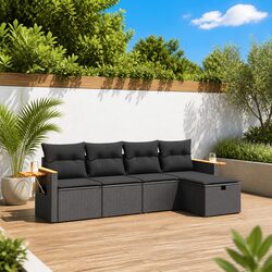 Compact 5 Piece Black Garden Sofa Set for Outdoors