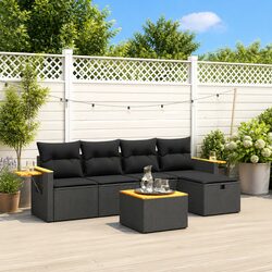 Garden Sofa Set 6 Piece Outdoor Patio Furniture with Cushions Black Rattan