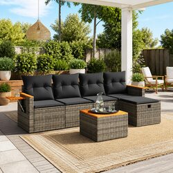 Garden Sofa Set 6 Piece Outdoor Furniture Grey Poly Rattan Patio Lounge Seating