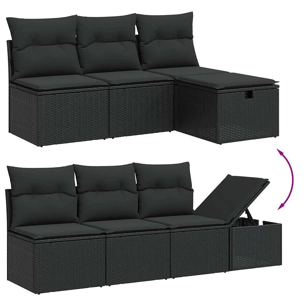 7 Piece Garden Sofa Set Outdoor Patio Furniture with Cushions Black Poly Rattan