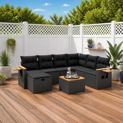 8 Piece Garden Sofa Set Outdoor Patio Furniture with Cushions Black Poly Rattan