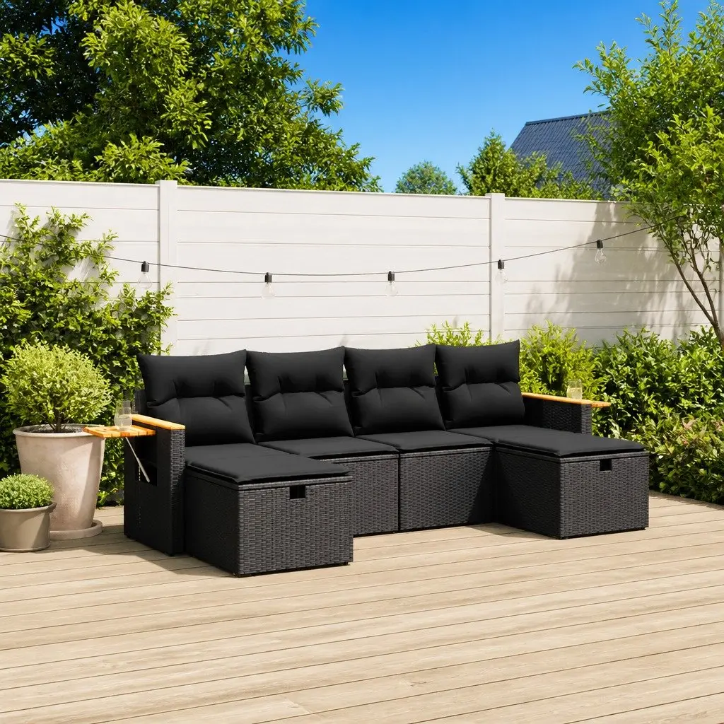 Garden Sofa Set Black 6 Piece Outdoor Furniture Patio Lounge with Cushions